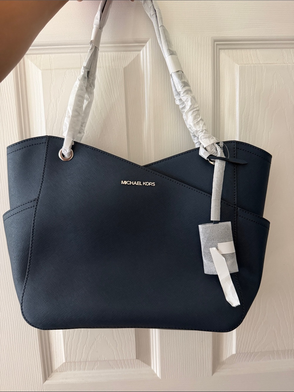 Michael Kors Dark Navy Saffiano Tote with Silver Logo